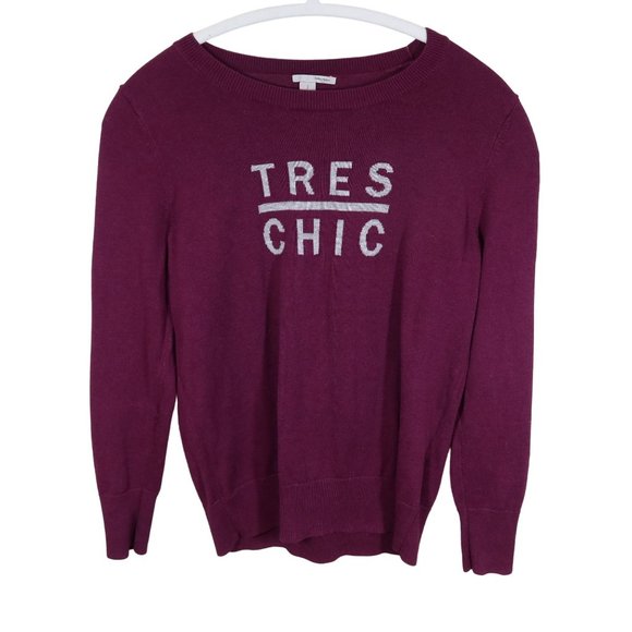 Halogen Sweaters - 4/$25 HALOGEN Size S Purple Tres Chic Graphic Crew Neck Graphic Pullover Sweater